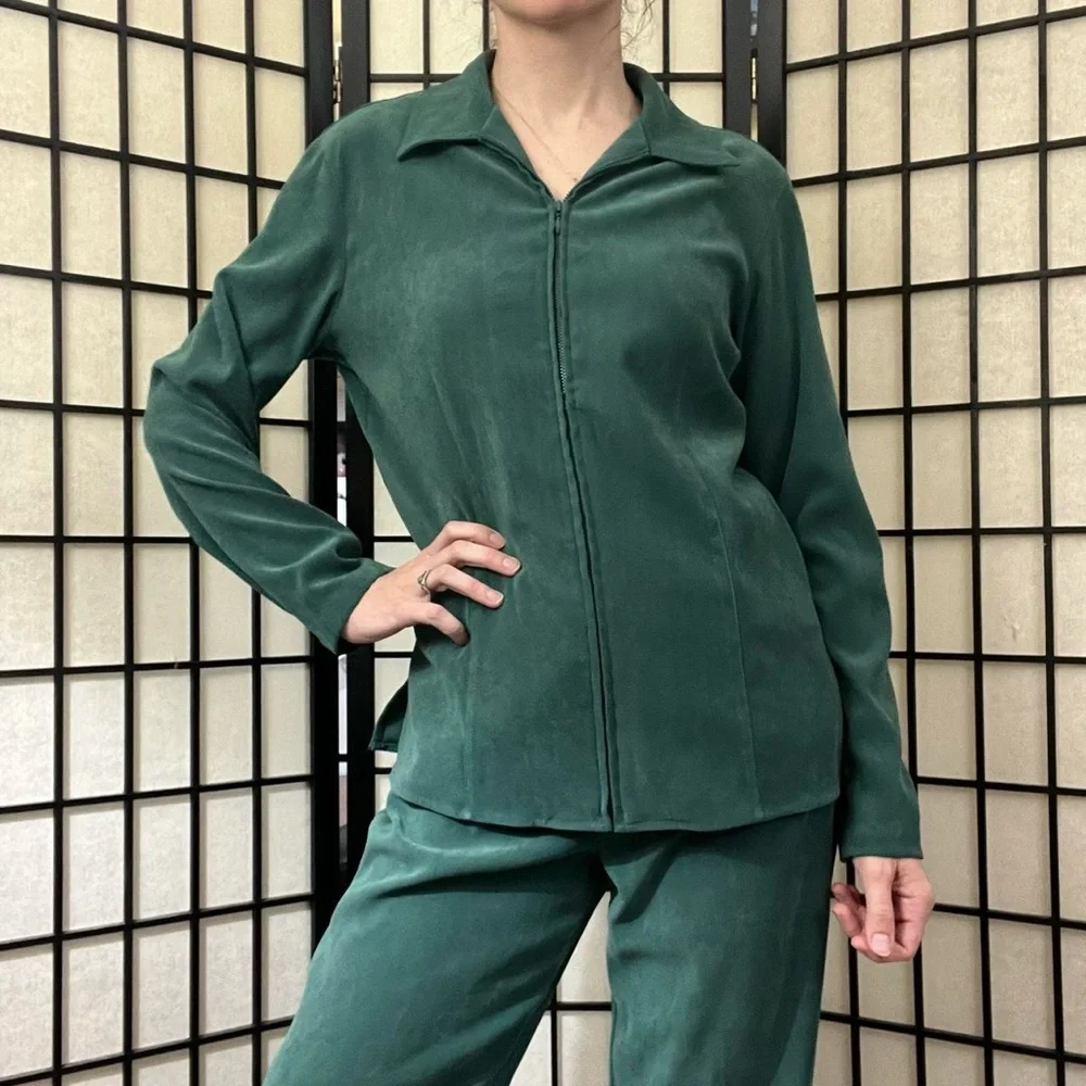 Green‎ Jacket and Pants Matching Set Casual Corner Y2K Size 6/Small